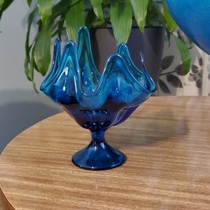LE Smith 6 pedal blue glass art Mid Century Modern
